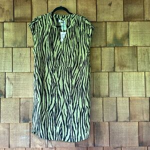 Olive green and black animal print shift dress by THML. XS. NWT